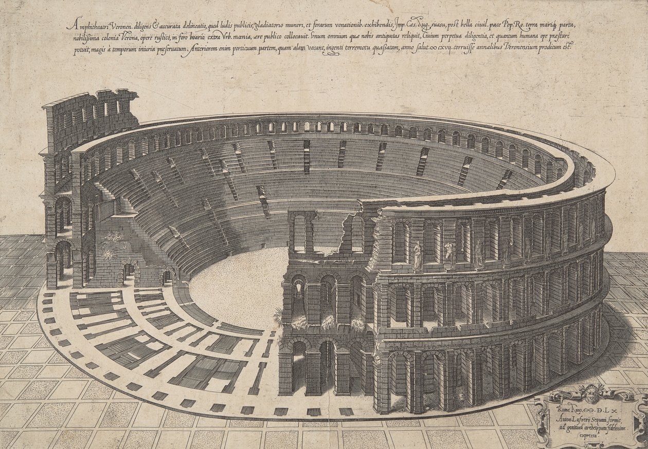 Amphitheater von Verona, sorgfältige und genaue Darstellung von Antonio Lafreri