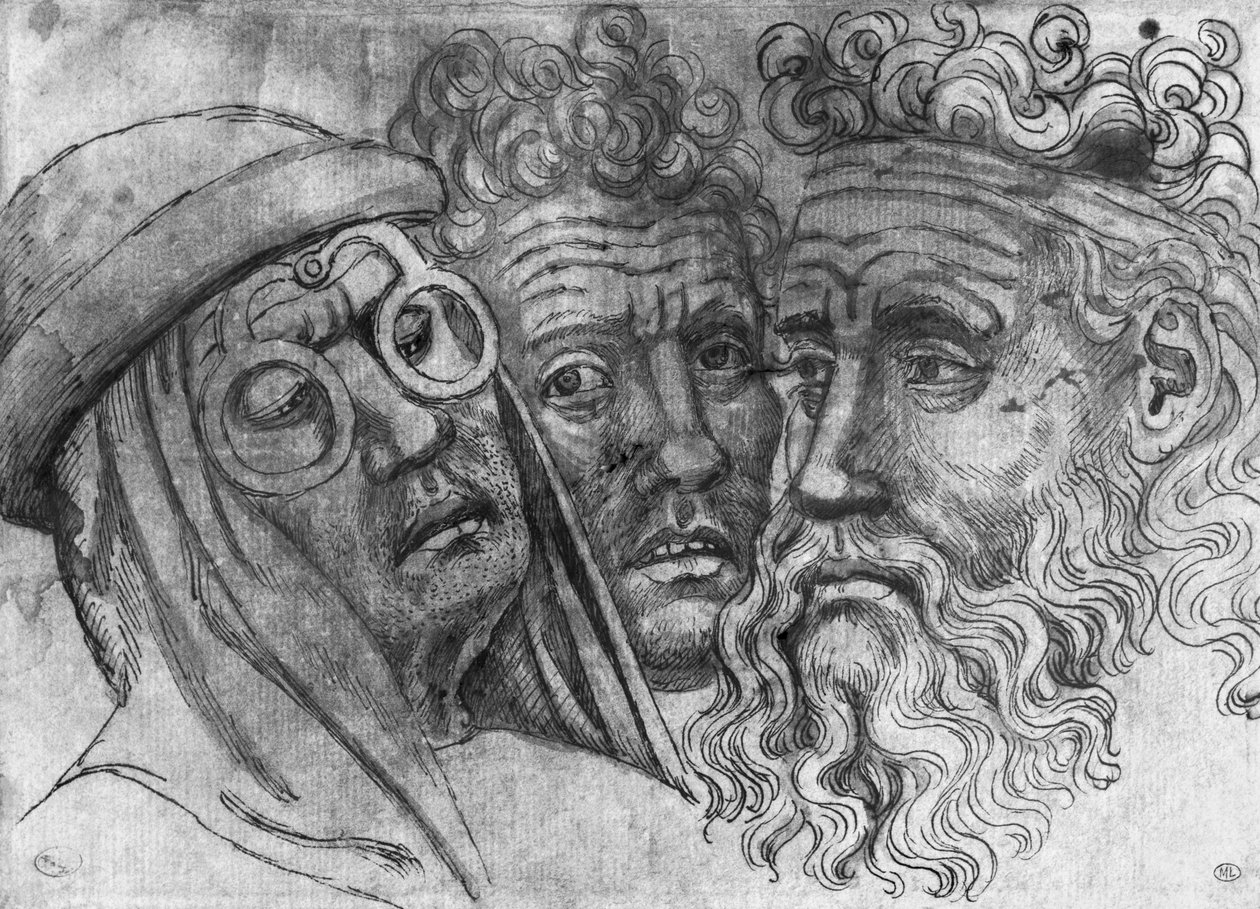 Köpfe von drei Männern, aus dem Vallardi-Album von Antonio Pisanello