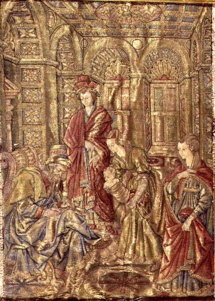 Die Namensgebung von Johannes dem Täufer, Wandteppich mit Szenen aus dem Leben des Heiligen von Antonio Pollaiuolo