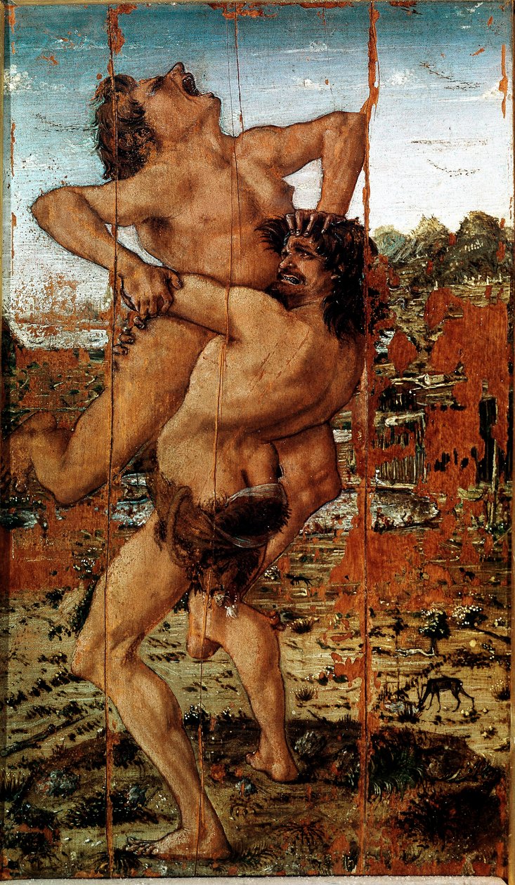 Die zwölf Arbeiten des Herkules: Herakles hebt den Riesen Antaios von Antonio Pollaiuolo