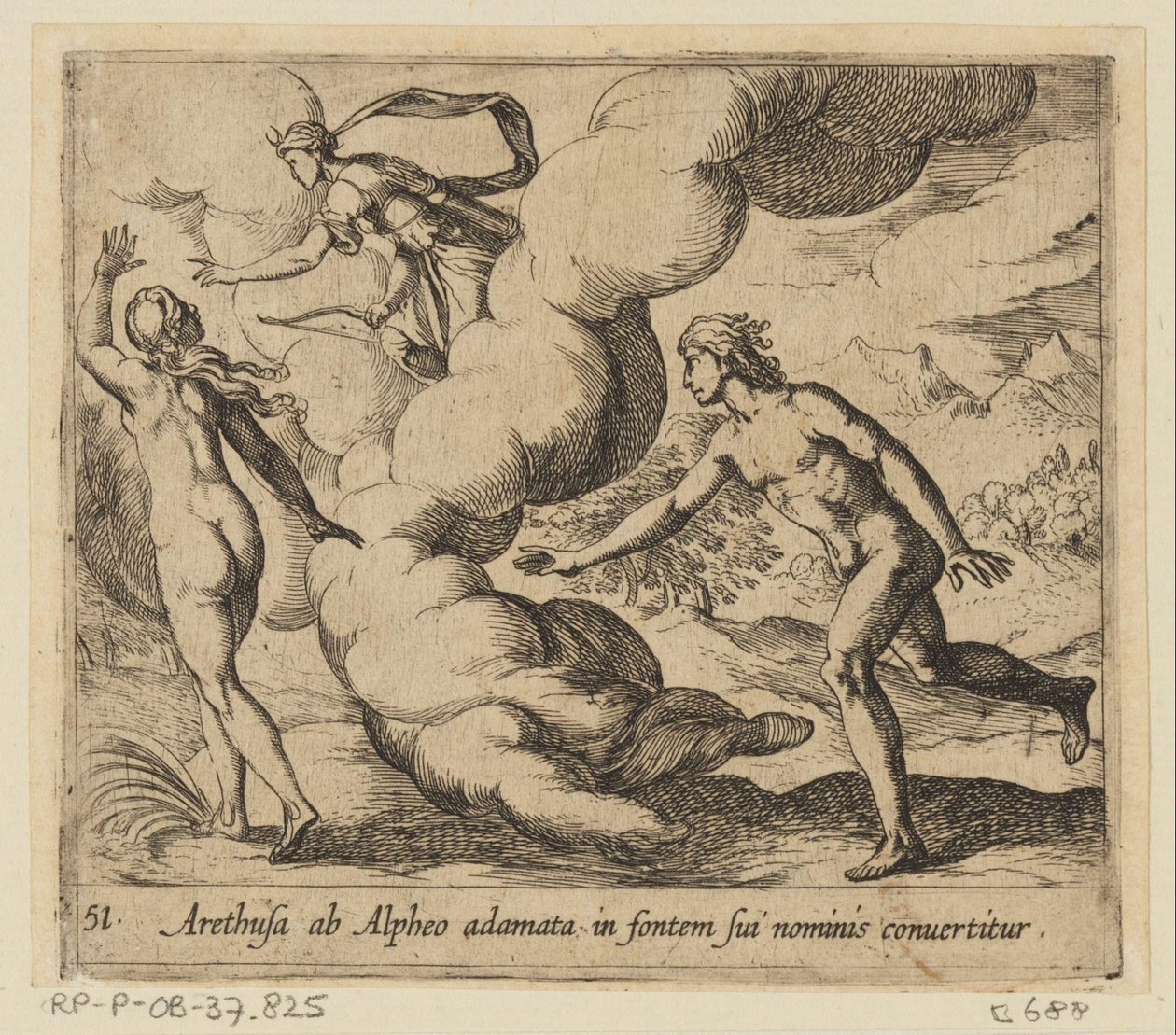 Arethusa wird von Alpheus verfolgt von Antonio Tempesta