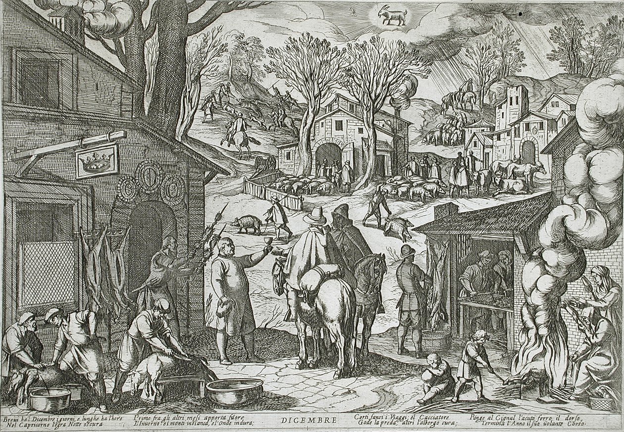 Dezember: Dorfszene mit Gasthaus von Antonio Tempesta