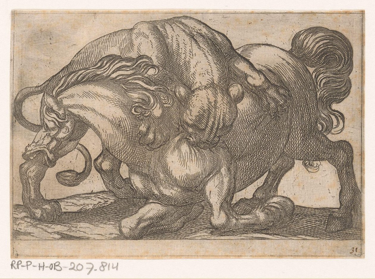 Eine Löwin greift ein Pferd an von Antonio Tempesta