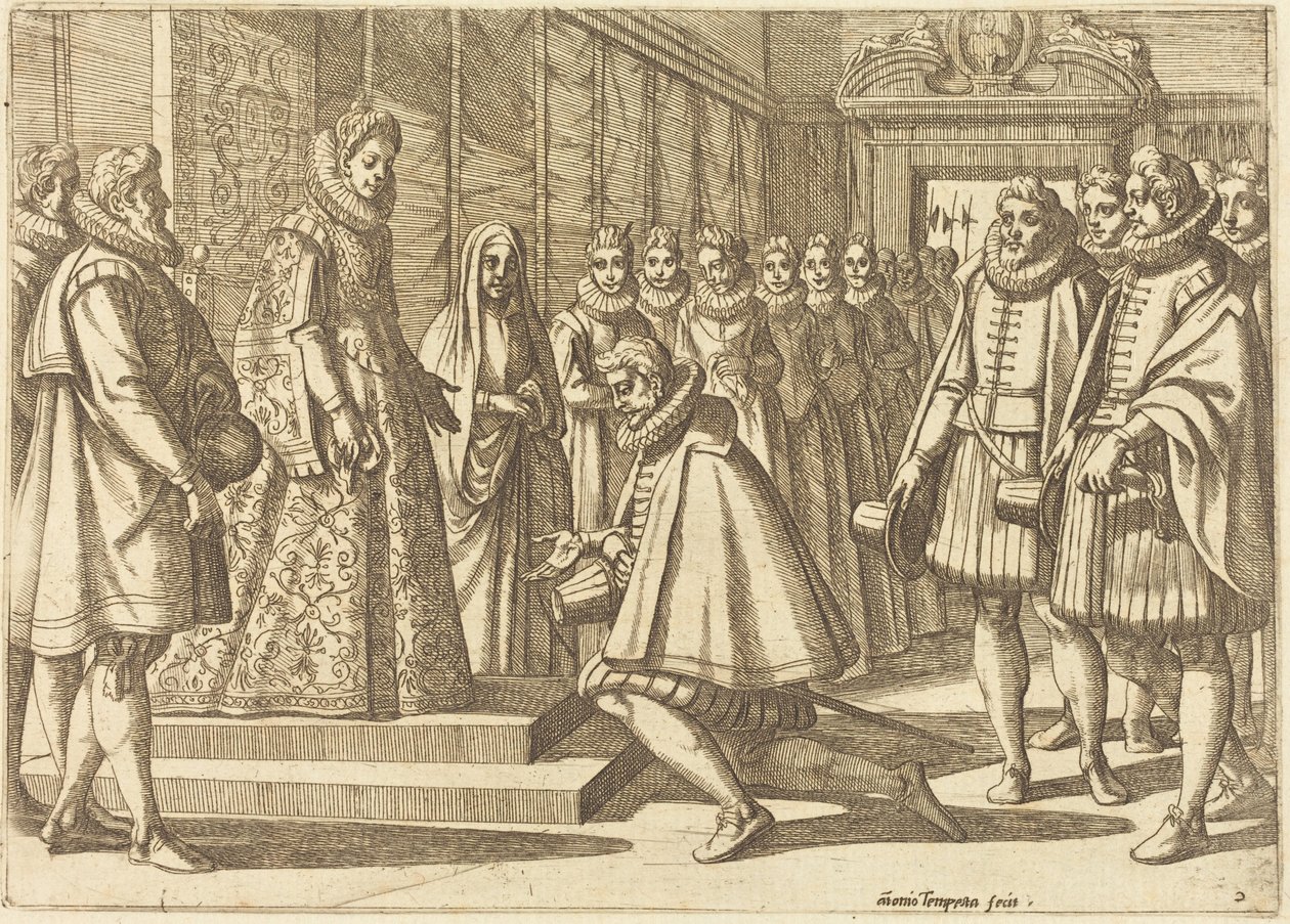 Philipp von Spanien vor Margarete von Österreich von Antonio Tempesta