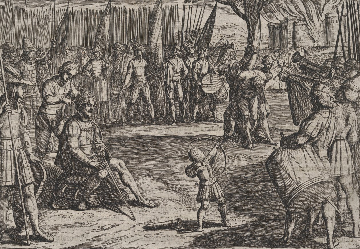 Tafel 20: Civilis lässt sich die Haare schneiden, aus Der Krieg der Römer gegen die Bataver von Antonio Tempesta