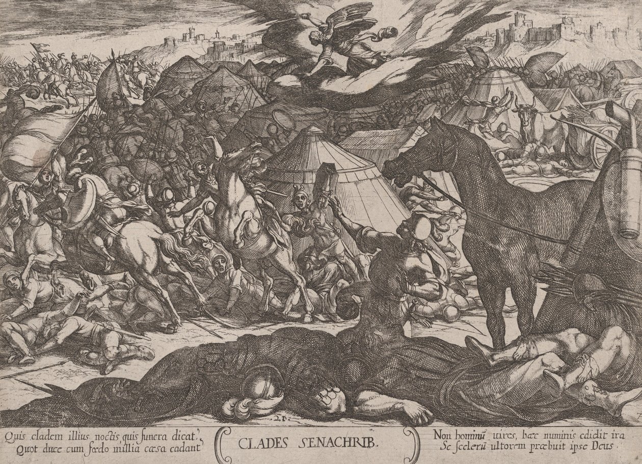 Tafel 21: Der Engel des Herrn besiegt die Armee von Sanherib, ca. 1590-ca. 1610 von Antonio Tempesta