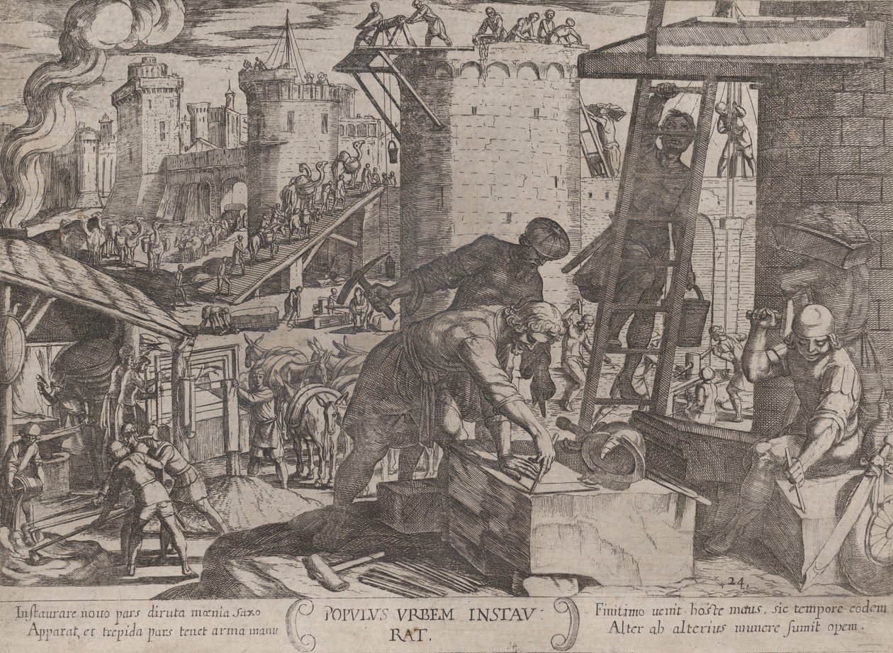 Tafel 24: Die Israeliten bauen die Mauern Jerusalems wieder auf, aus 