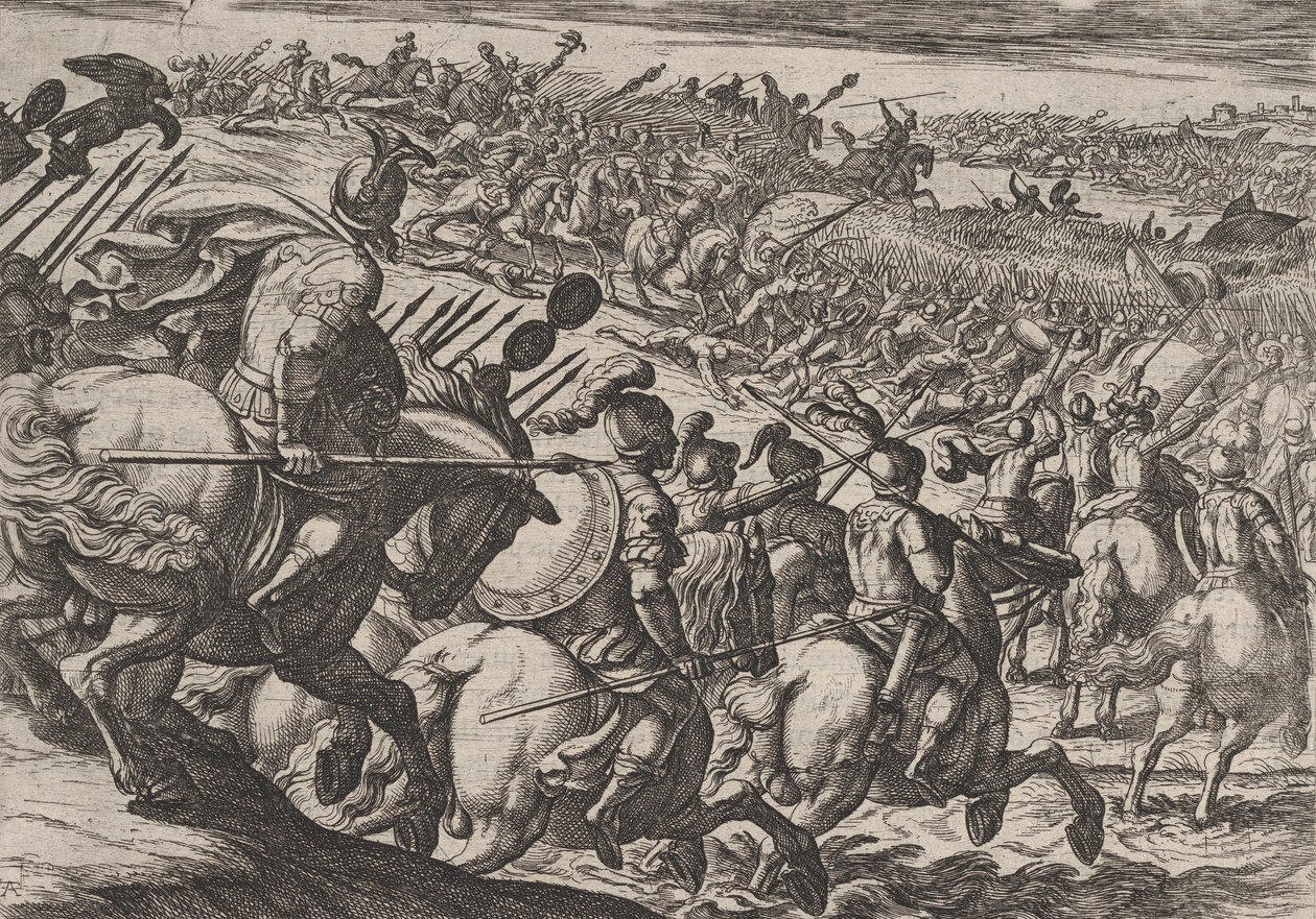 Tafel 25: Der römische Kommandant Cerialis greift in der Nähe von Trier an, aus Der Krieg der Römer gegen..., 1611 von Antonio Tempesta