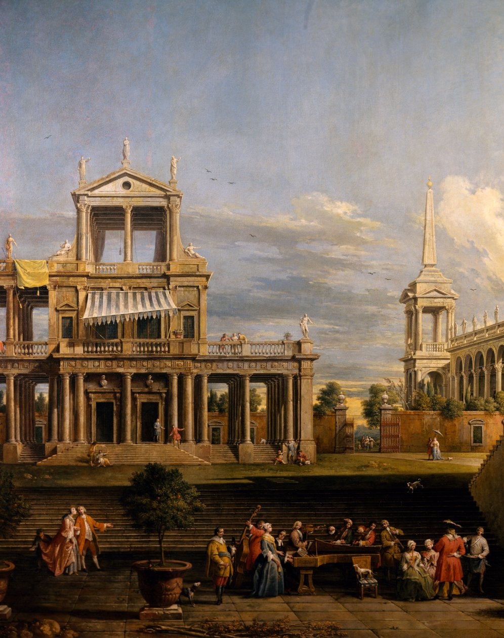 Konzert in der Villa, von Antonio Visentini (1688-1782), Klavier und Violine, Öl auf Leinwand, 207x320, Italien von Antonio Visentini