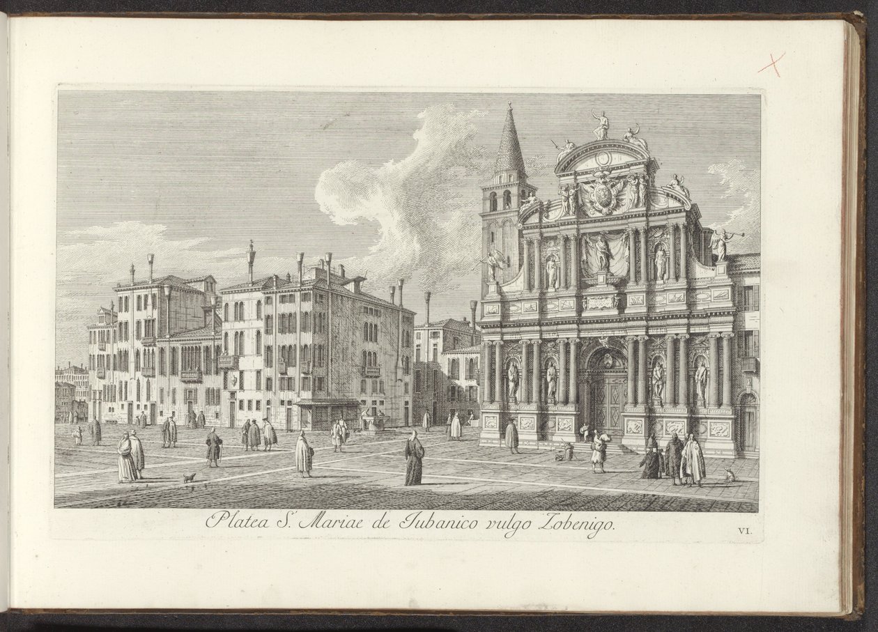 Ansicht des Campo Santa Maria Zobenigo in Venedig (Area S. Rocchi cum ejusdem Templo et Schola) (Urbis Venetiarum prospectus celebriores) von Antonio Visentini