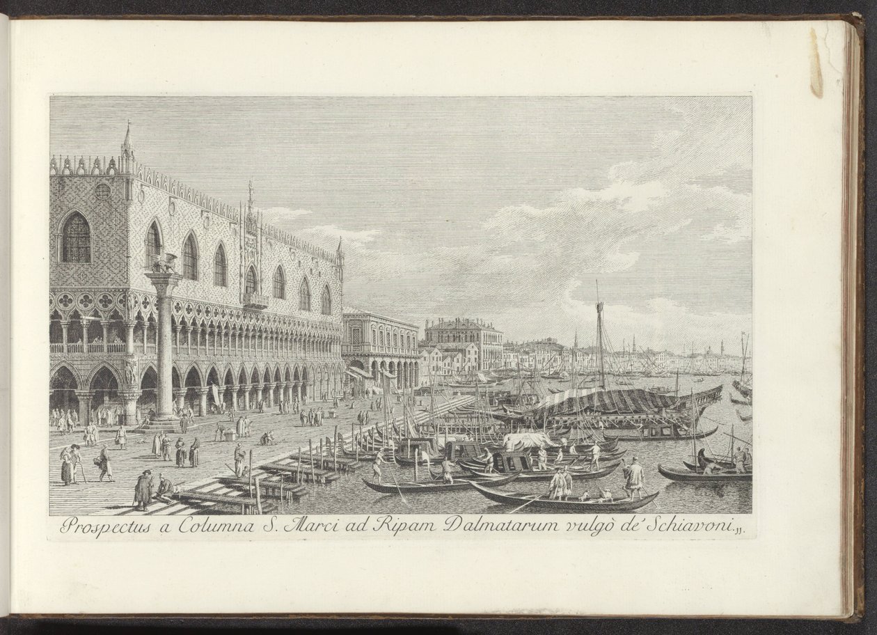 Ecke des Markusplatzes mit dem Dogenpalast und der Säule mit dem Löwen von Venedig von Antonio Visentini