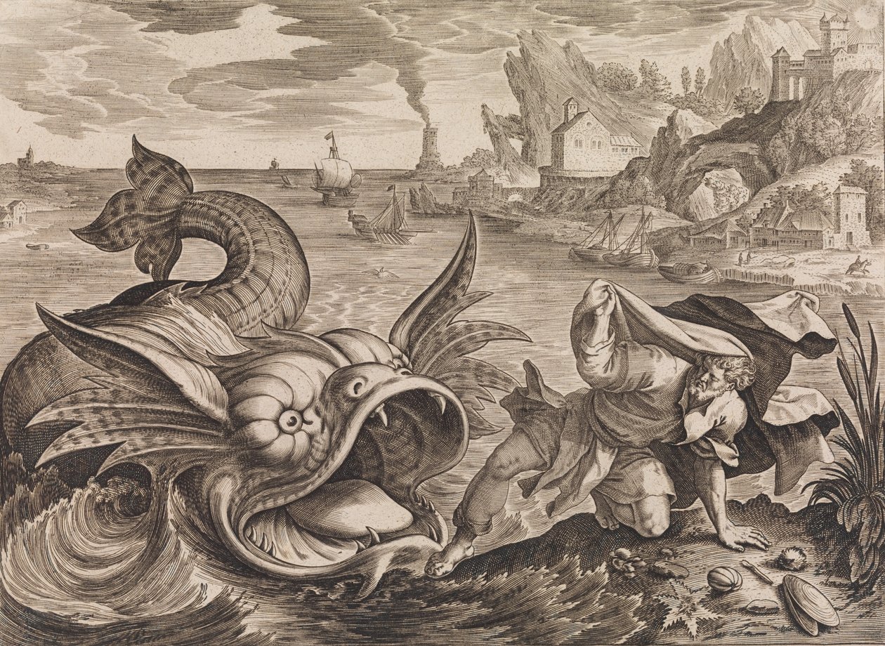 Jona wird vom Fisch an Land geworfen von Antonius Wierix
