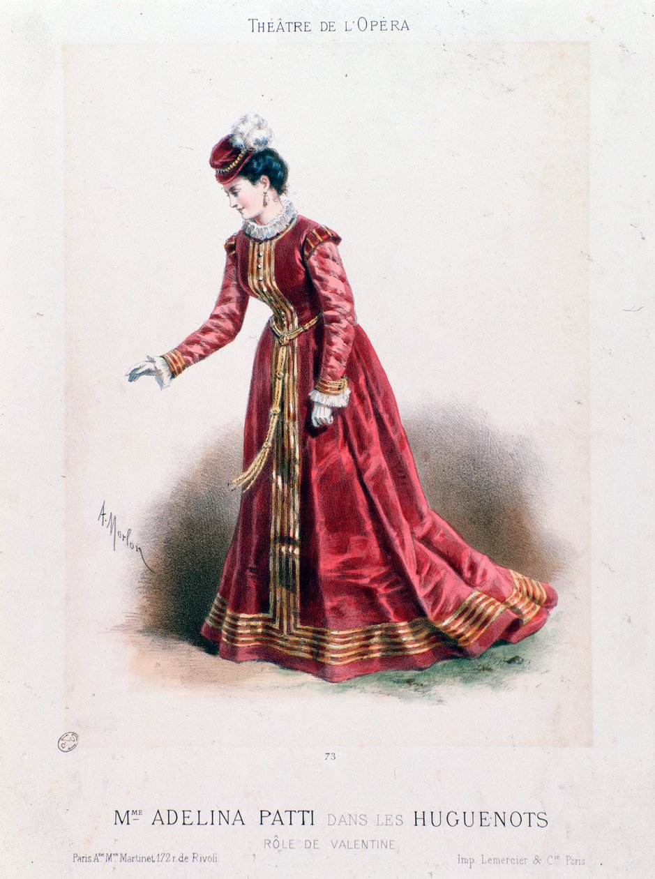 Porträt der Sängerin Adeline Patti (1843-1919) als Valentine in der Oper Les Huguenots von Giacomo Meyerbeer (1791-1864) von Antony Paul Emile Morlon
