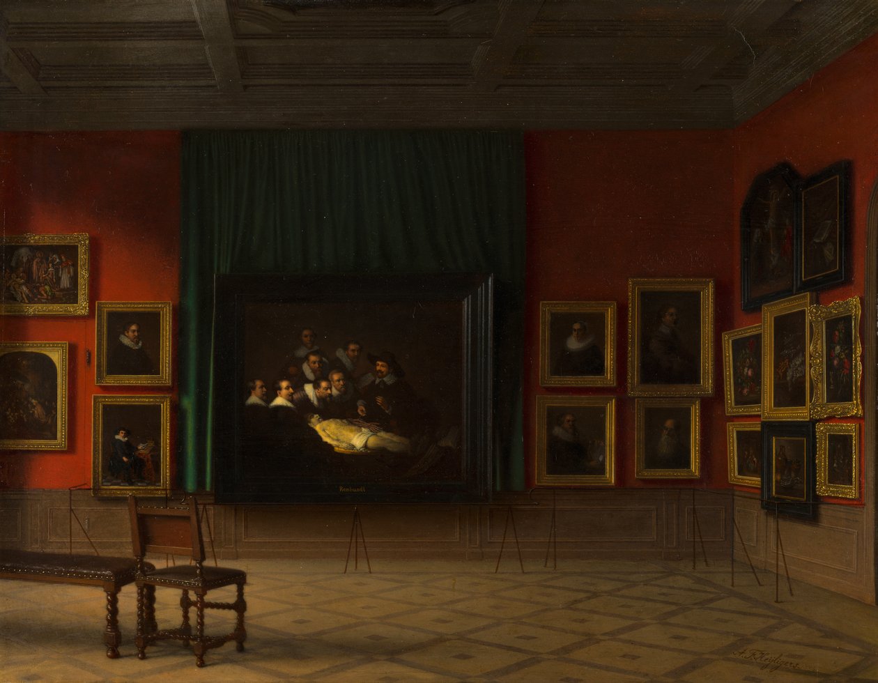 Innenraum des Rembrandt-Saals im Mauritshuis im Jahr 1884 von Antoon Francois Heyligers