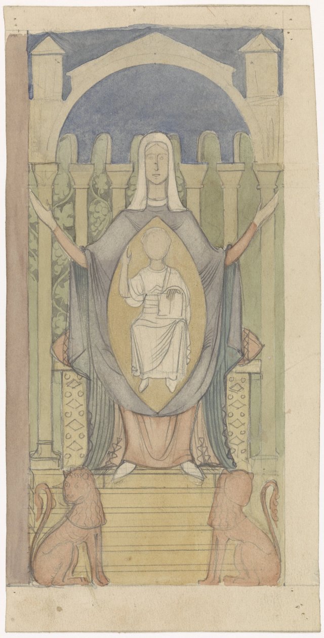 Maria mit Christuskind, sitzend auf dem Thron Salomos von Antoon Derkinderen