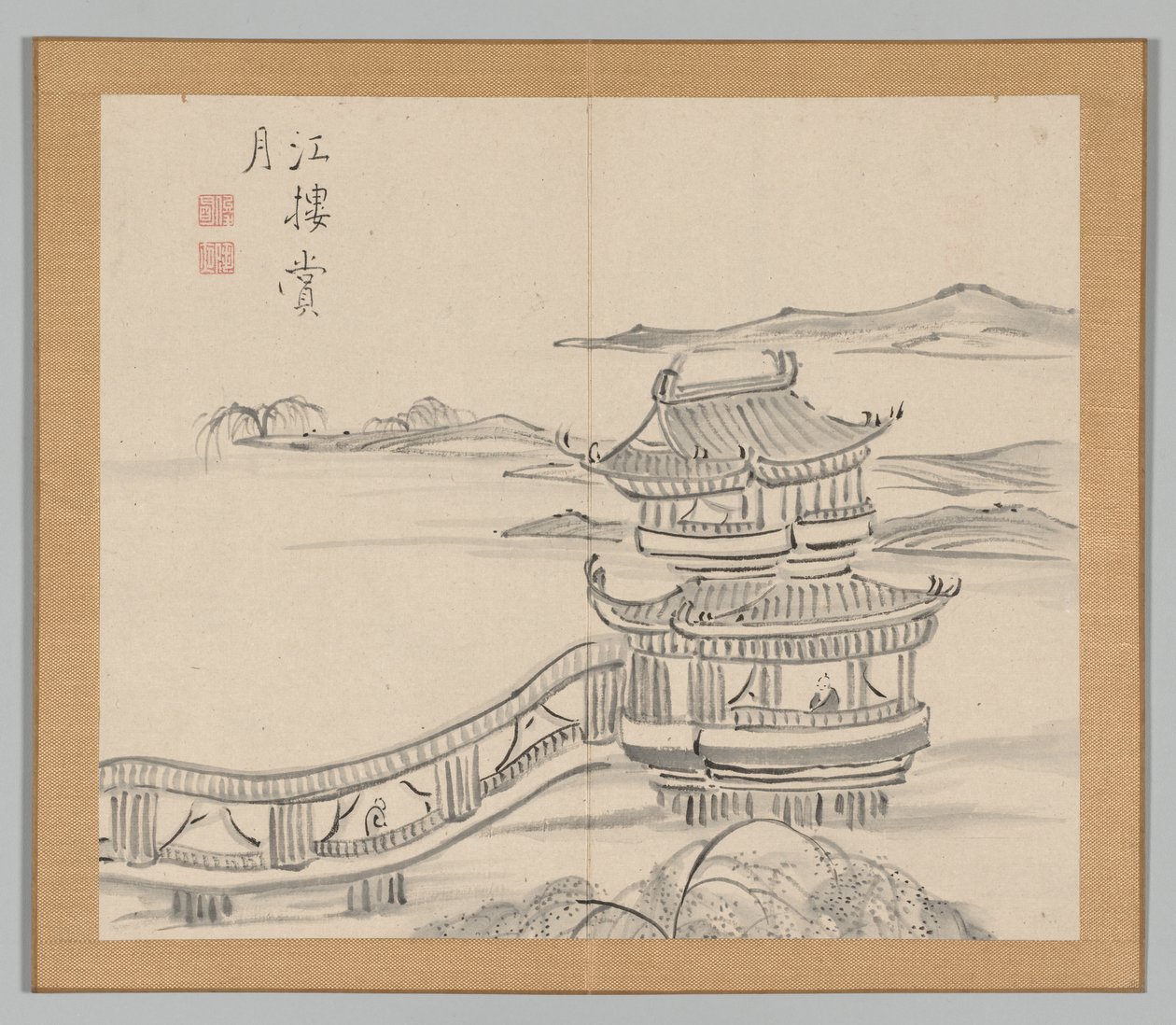 Doppelalbum mit Landschaftsstudien nach Ikeno Taiga, Band 2 Blatt 25 von Aoki Shukuya