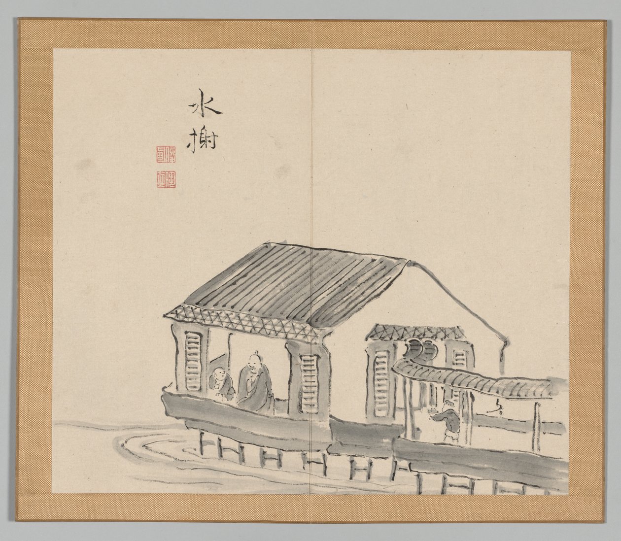 Doppelalbum mit Landschaftsstudien nach Ikeno Taiga, Band 2 Blatt 29, 18. Jahrhundert von Aoki Shukuya