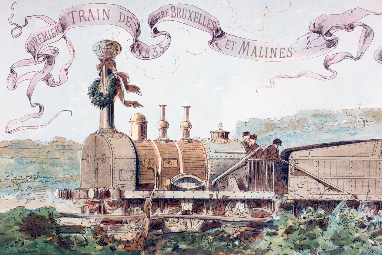 Bild zur Feier des ersten Zuges von Brüssel nach Mecheln im Jahr 1835, 1886 von Armand Jean Heins