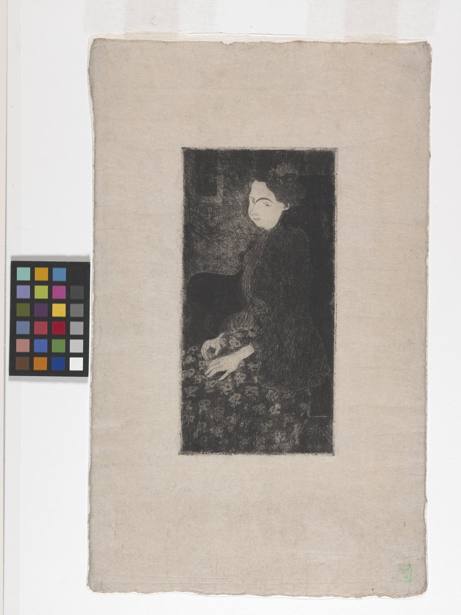 Femme assise avec chapeau à plumes (Sitzende Frau mit Federhut) von Armand Séguin