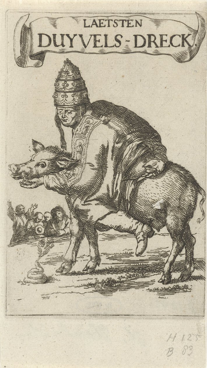 Papst auf einem Schwein von Arnold Houbraken