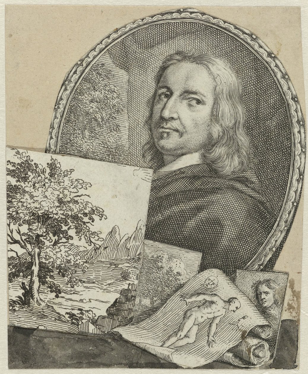 Porträt von Philippe de Champaigne in Collage von Arnold Houbraken