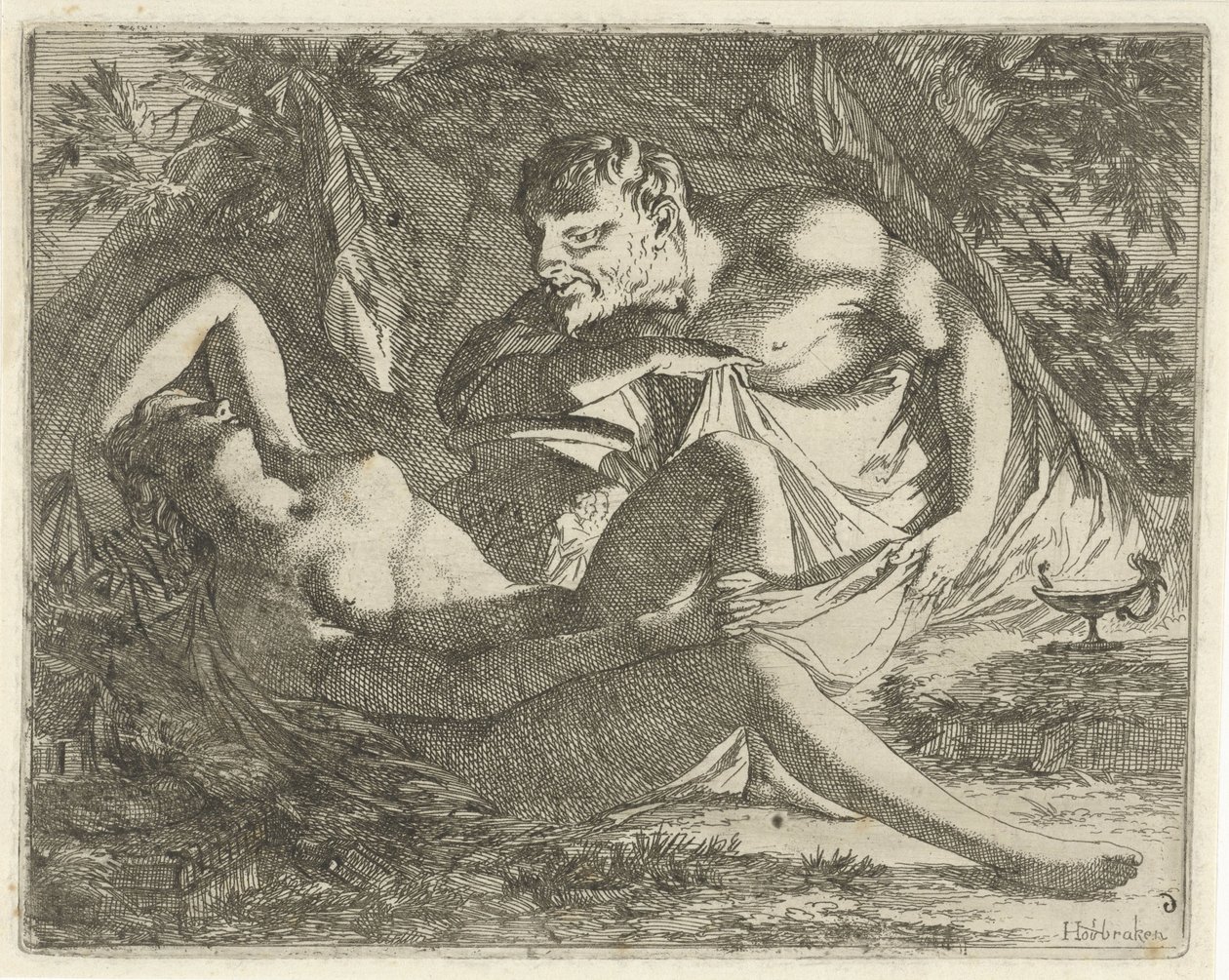 Schlafende Nymphe von einem Satyr beobachtet von Arnold Houbraken