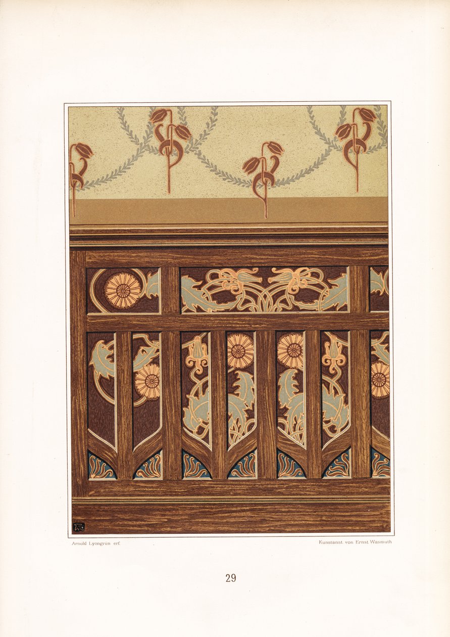 Jugendstil-Holzvertäfelung mit floralen Einlagen von Arnold Lyongrün