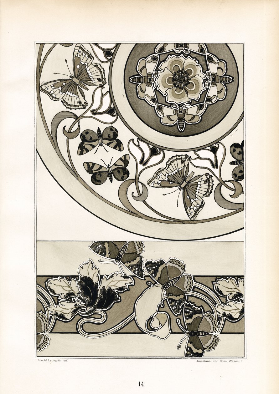 Ornamentale Schmetterlingsmotive im monochromen Design von Arnold Lyongrün
