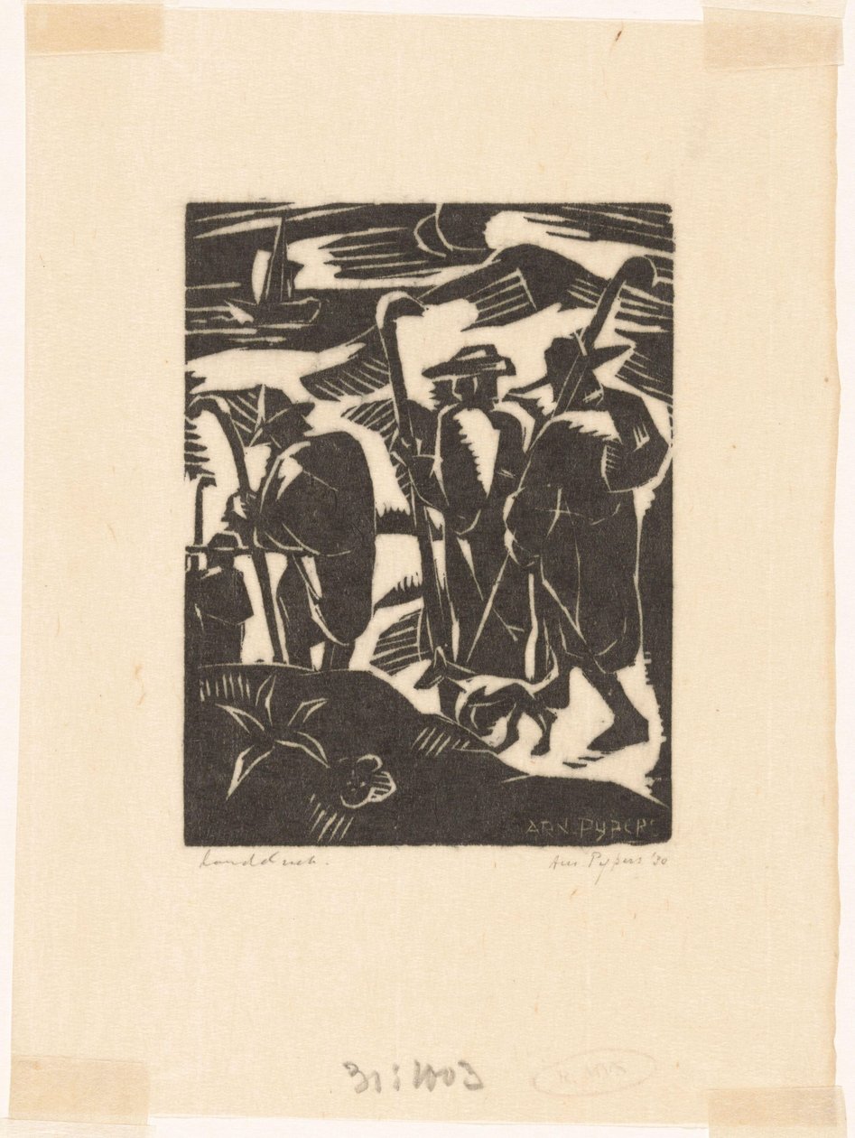 Vier Hirten und ein Hund von Arnold Pijpers (signed by artist)