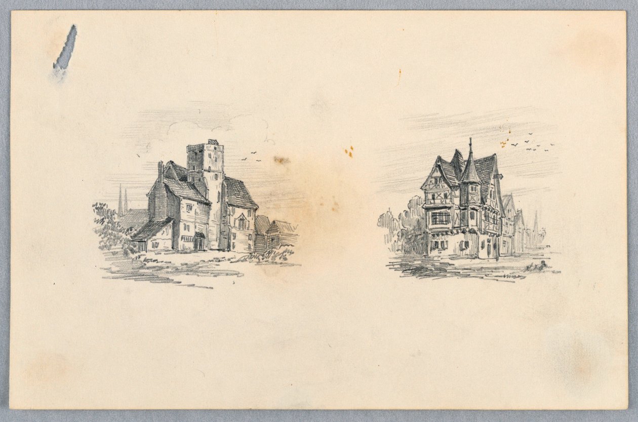 Zwei Skizzen von Häusern von Arnold William Brunner