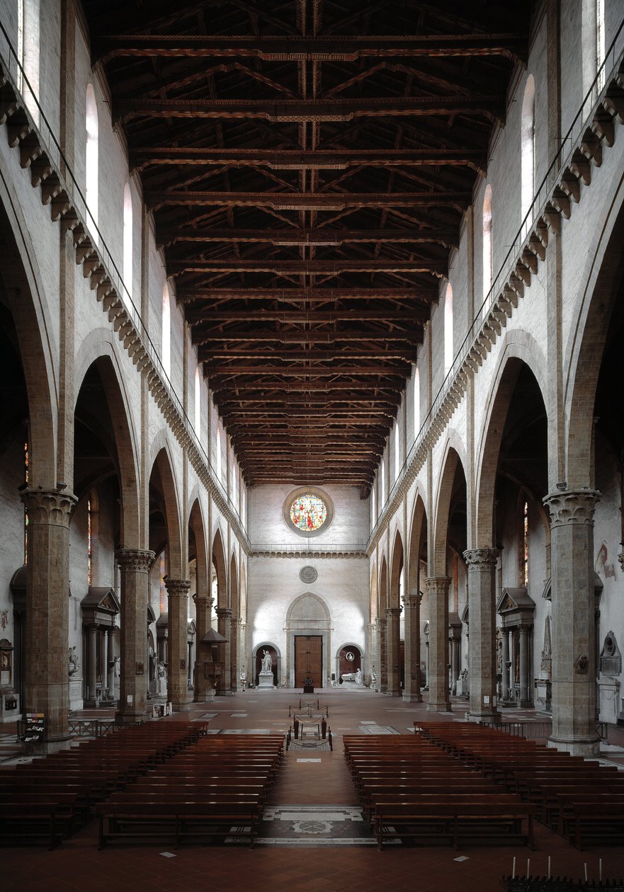 Renaissance: Innenansicht der Basilika Santa Croce, entworfen von Arnolfo di Cambio (1245-1302/1310) 1294. Basilika Santa Croce, Florenz, Italien von Arnolfo di Cambio