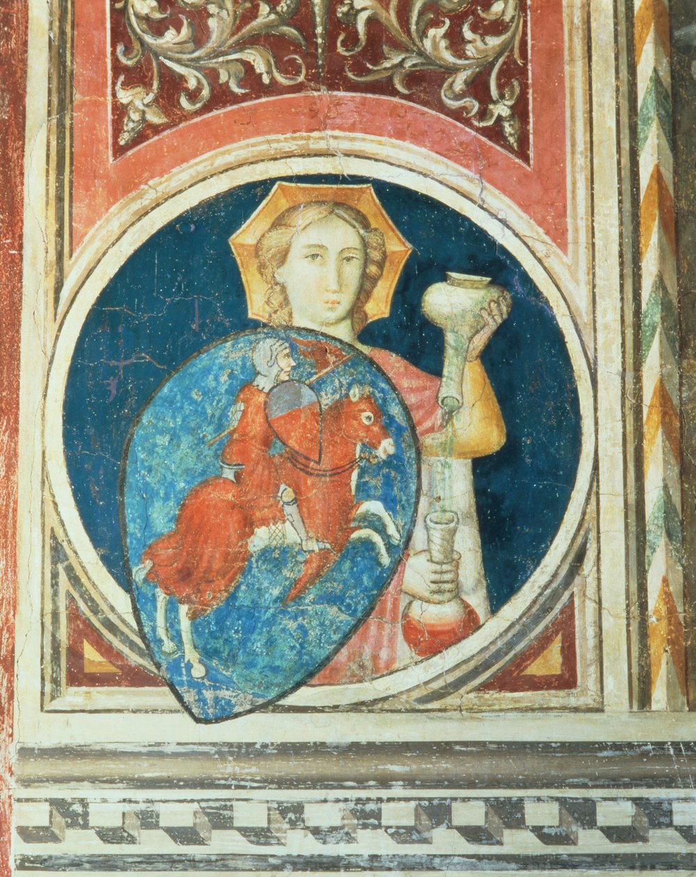 Allegorische Figur der Mäßigung, eine von mehreren Darstellungen der Tugenden, die die militante Gerechtigkeit im Salone del Consiglio umrahmen von Arrigo di Niccolo