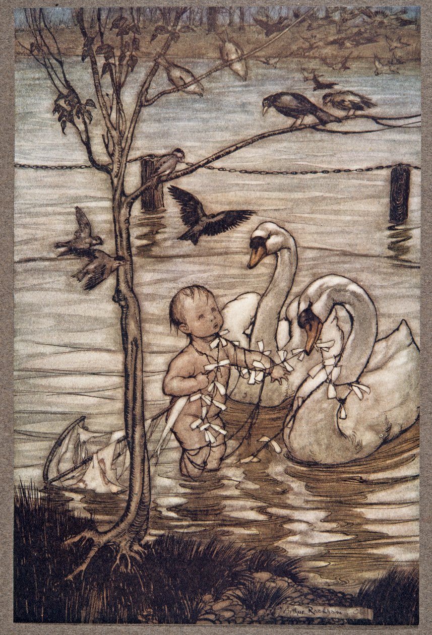 Danach sagten die Vögel, sie würden ihm nicht mehr bei seinen verrückten Unternehmungen helfen (aus Peter Pan in Kensington Gardens von J. M. Barrie) von Arthur Rackham