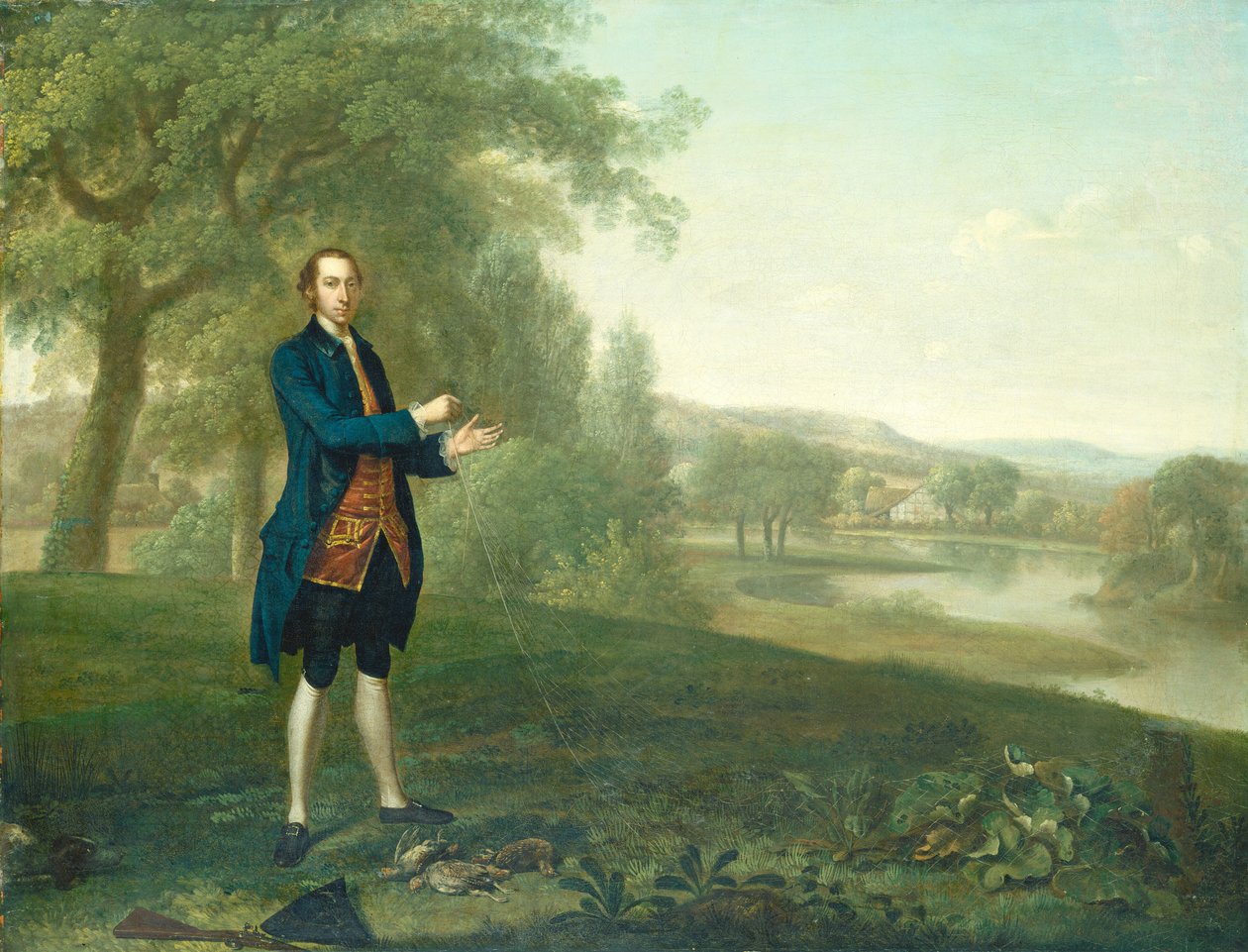 Porträt eines Gentlemans beim Netzfischen auf Rebhühner von Arthur Devis