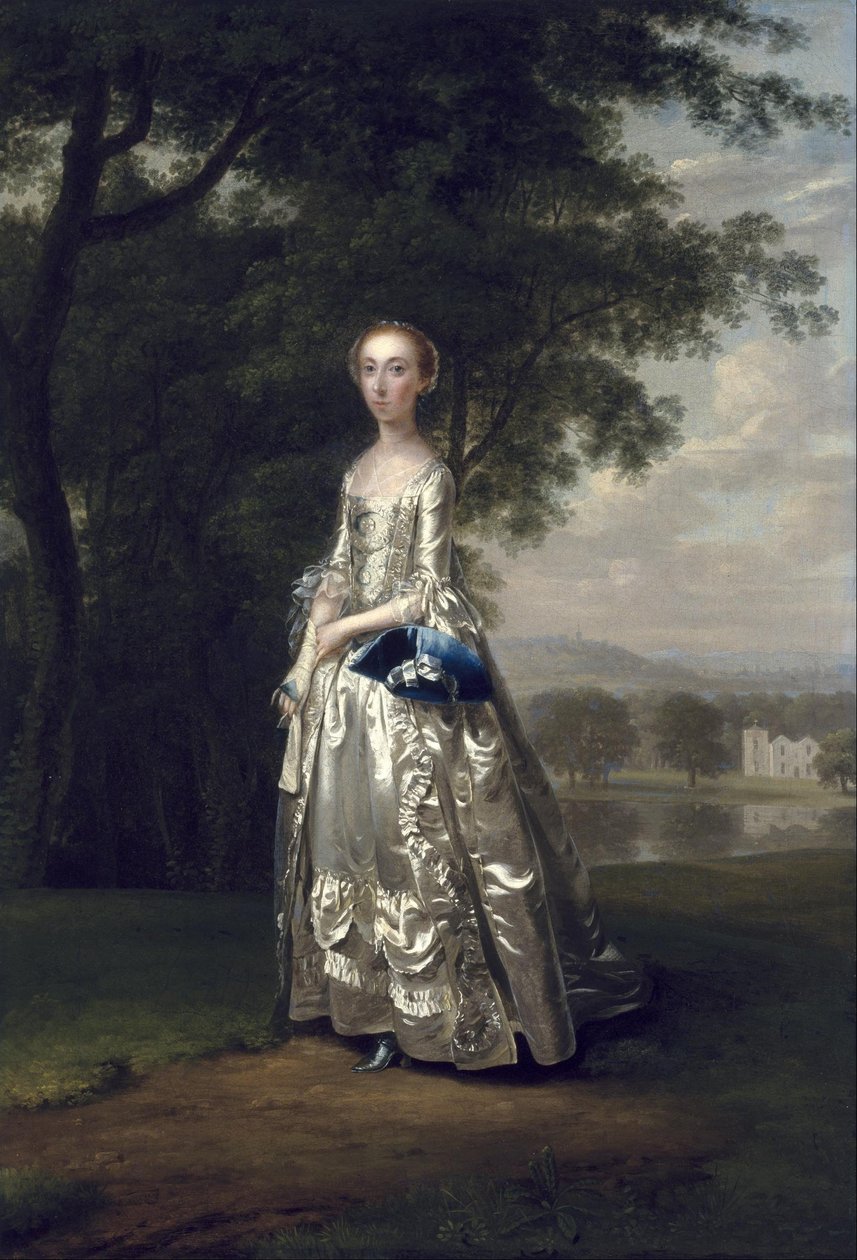 Porträt einer Dame in einer Landschaft von Arthur Devis