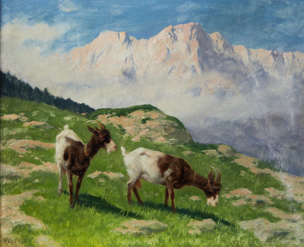 Ziegen in Berglandschaft von Arthur Heyer