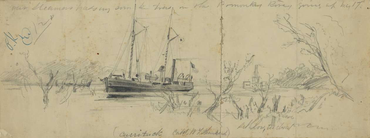USS Currituck und der Schlepper Seth Low auf dem Pamunkey River, 1862 von Arthur Lumley