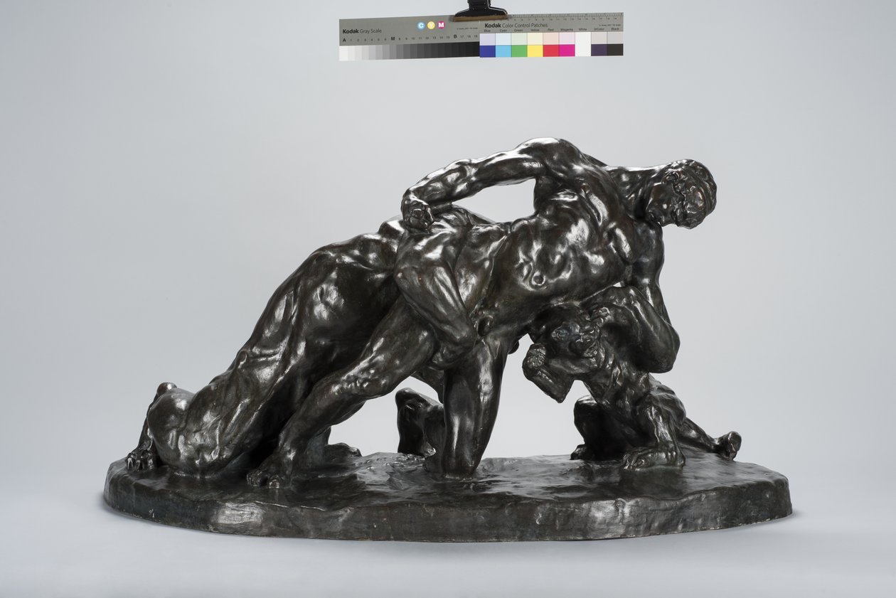 Mann im Kampf mit Löwinnenjungem (Bronze) von Arthur Putnam
