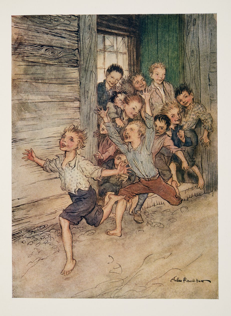 Hervorbrechend wie eine Legion junger Teufel, aus Die Legende von Sleepy Hollow von Washington Irving (1783 - 1859), veröffentlicht 1928 von Arthur Rackham