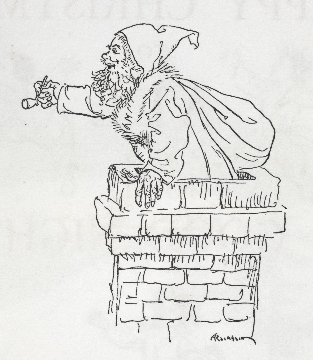 Weihnachtsmann, der einen Schornstein hinunterklettert von Arthur Rackham
