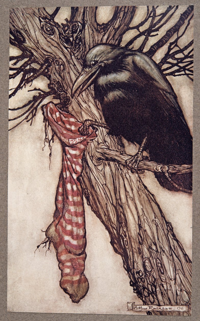 Jahrelang hatte er still seine Strümpfe gefüllt, aus Peter Pan in Kensington Gardens von J M Barrie, veröffentlicht 1906 von Arthur Rackham