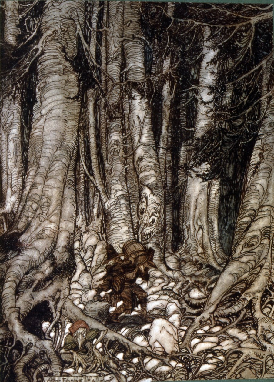 Illustration von Arthur Rakham von Rip Van Winkle, einer Kurzgeschichte des amerikanischen Autors Washington Irving, erstmals veröffentlicht 1819 von Arthur Rackham