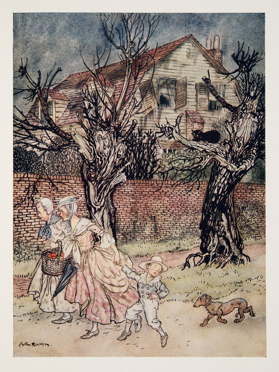 Wunderbare Geschichten von verfluchten Feldern, verfluchten Bächen und verfluchten Häusern, aus Die Legende von Sleepy Hollow von Washington Irving (1783 - 1859), veröffentlicht 1928 von Arthur Rackham