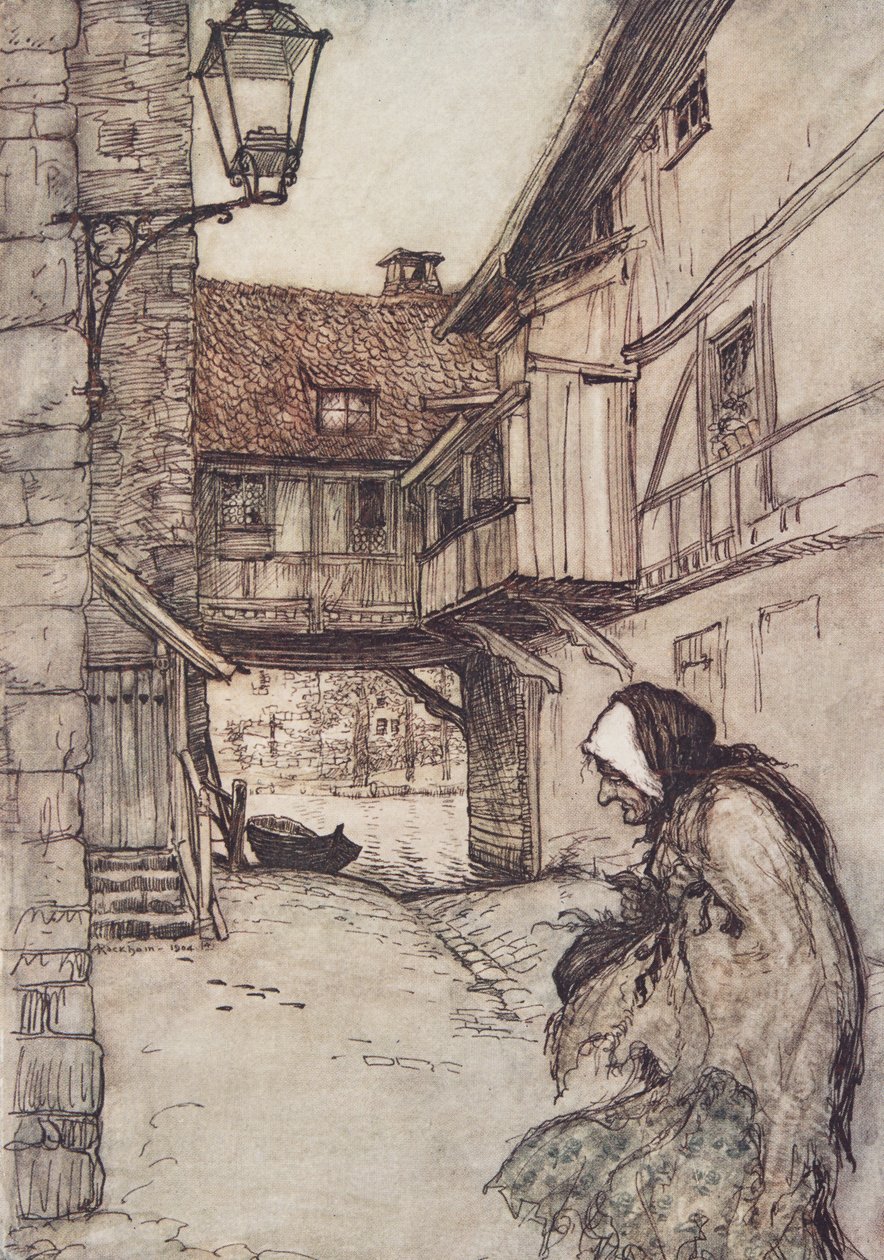 Es war einmal eine arme alte Frau, die in einem Dorf lebte, aus Die Märchen der Brüder Grimm, veröffentlicht 1909 von Arthur Rackham
