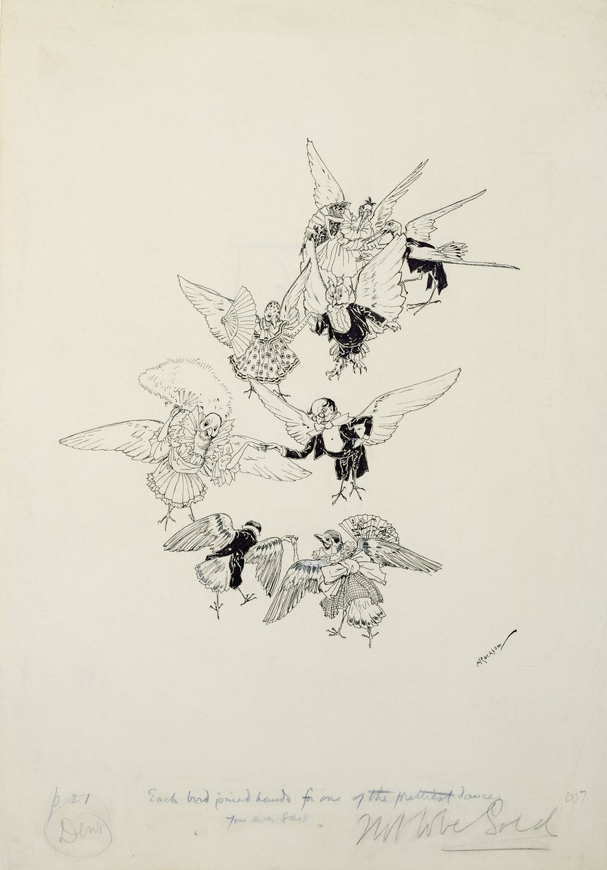 Einer der hübschesten Tänze, die du je gesehen hast, Illustration aus The Zankiwank and the Bletherwitch, von S.J. Adair Fitzgerald, veröffentlicht 1896 von Arthur Rackham