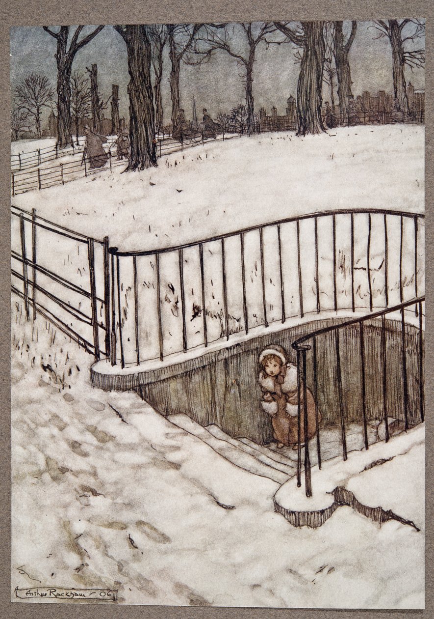 Sie rannte zum St. Govers Brunnen und versteckte sich (aus Peter Pan in Kensington Gardens von J. M. Barrie) von Arthur Rackham