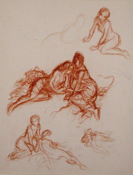 Studien von Mädchen, die im Gras sitzen von Arthur Rackham