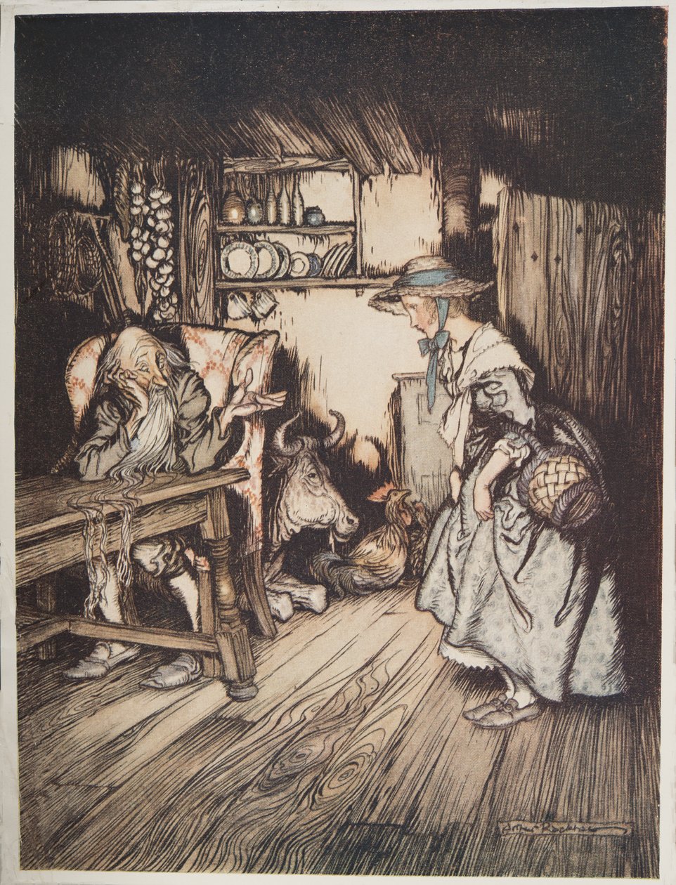 Das Häuschen im Walde, aus Brüderchen & Schwesterchen und andere Märchen der Brüder Grimm, veröffentlicht 1917 von Arthur Rackham