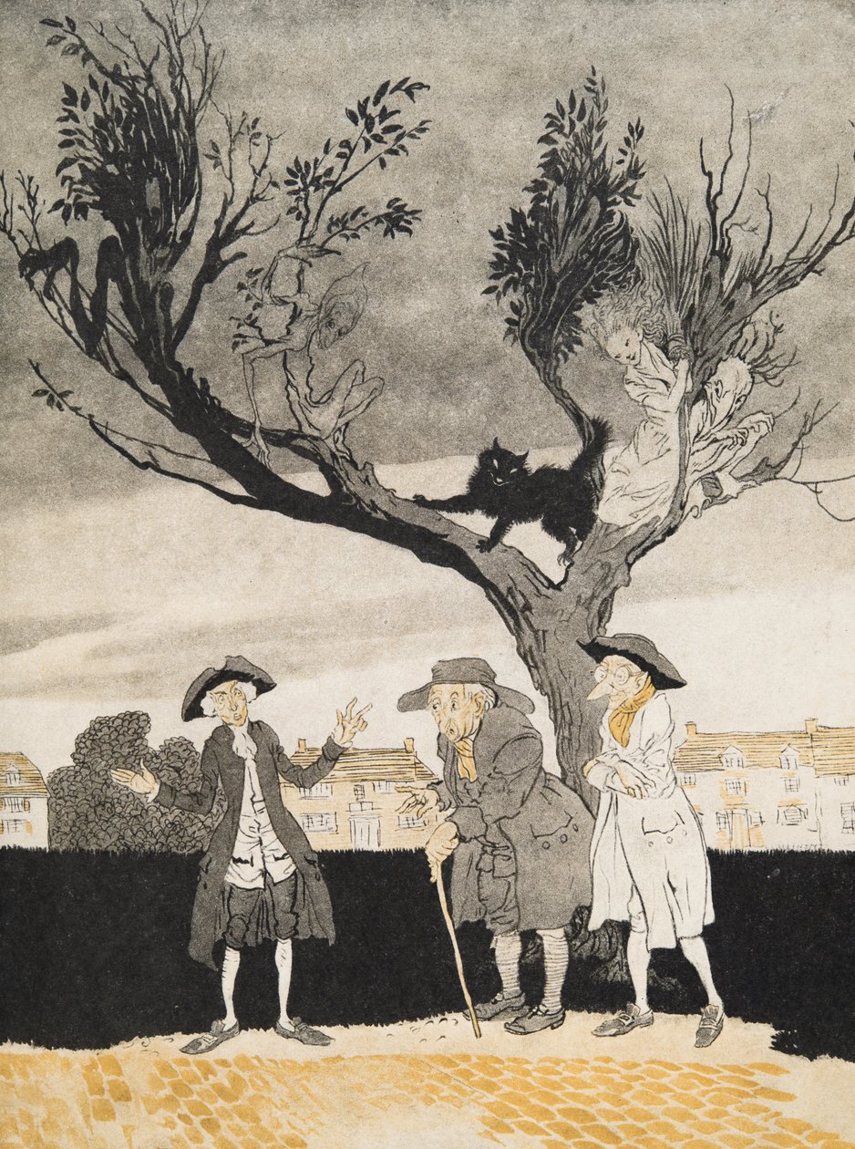 Die Männer von Sleepy Hollow (Innenseite), aus Die Legende von Sleepy Hollow von Washington Irving (1783 - 1859), veröffentlicht 1928 von Arthur Rackham