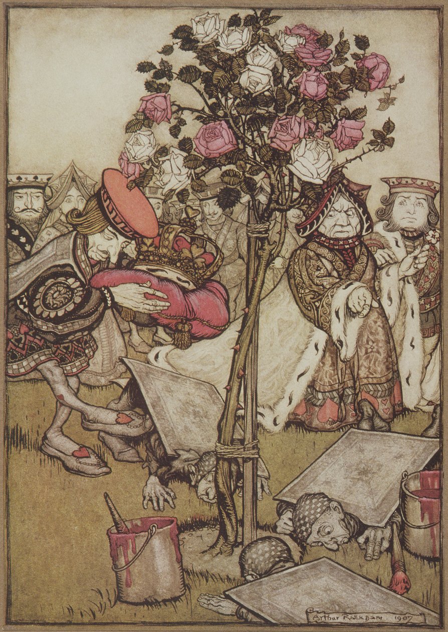 Die Königin wandte sich wütend von ihm ab und sagte zum Buben: "Dreh sie um", aus Alice im Wunderland, von Lewis Carroll, veröffentlicht 1907 (Farblithografie) von Arthur Rackham